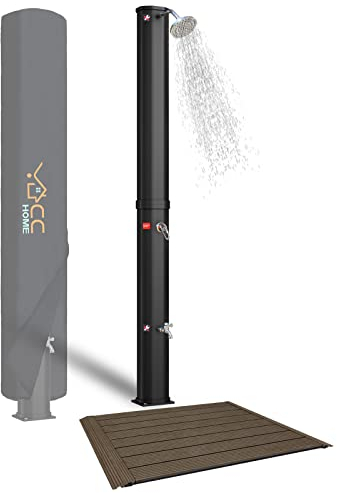 CCLIFE Solardusche 40L mit Bodenplatte und Handbrause Solar Gartendusche Pooldusche Regendusche Außendusche Garten Brause warmes Wasser