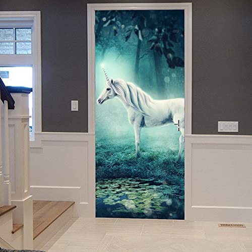 3D Türtapete Türfolie Selbstklebend Türposter Pvc Türaufkleber 77 X 200 Cm Einhorn Tier Pferd Türtapete Selbstklebend Türposter - - 3D Türaufkleber Türfolie Für Schlafzimmer Gang Tür Verschönern Deko