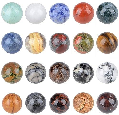 LPbeads 16mm 20pcs Natural Gemstone Polished Sphere Healing Crystal Rocks Ball Mineral Collection Decoration Kit