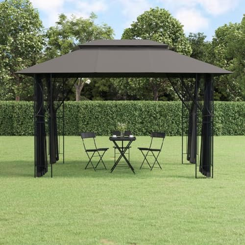 ShGaxin Cenador con Paredes, Carpas para Exteriores, Pergolas De Jardin, Toldo Exterior, Pergola Jardin Exterior, Pergolas para Terraza, Acero Gris Antracita 400x300x270 cm