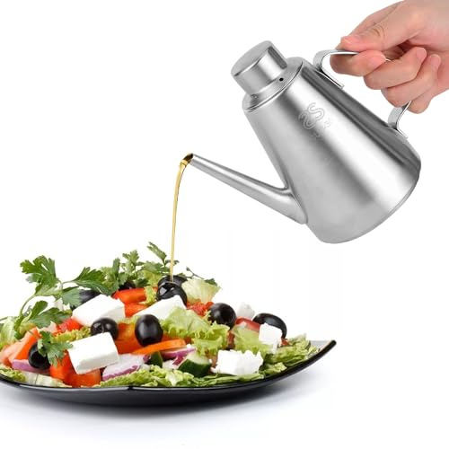 Tissting Bottiglia di Olio in Acciaio Inossidabile 600ml Olio D'oliva Distributore di Salsa di Aceto Contenitore a Bocca Lunga Teiera Condimento Bollitore Filtraggio Residui di Olio