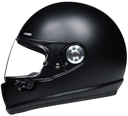 Retro-Integralhelme Motorradhelm Motorrad-Offroad-Crosshelme, Full-Face-Set, Herren- Und Damen-Motorradhelm Mit Visier, Dunkler Retro-Stil, DOT/ECE-Zertifiziert C,XL