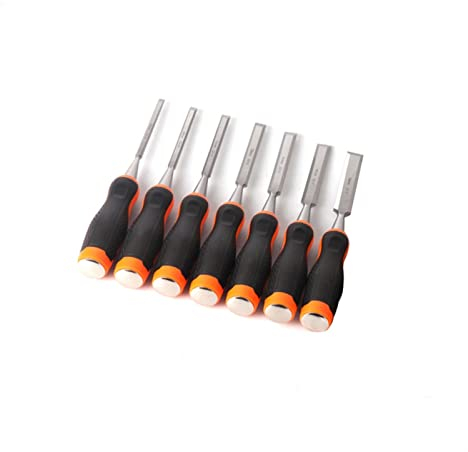 Samnuerly 7-teiliges 6–19 mm Holzmeißel-Set, Schnitzwerkzeuge für Holz, Meißel, Zimmermannswerkzeug, TPR-Griff, professionelle Schnitzmesser, Holzstichel (Flachmeißel) (Flachmeißel)