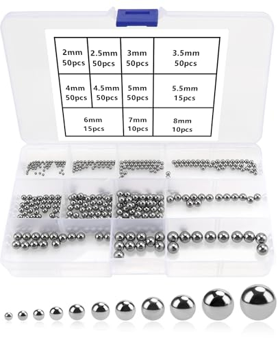 YIXISI 400 Pezzi 11 Dimensioni di Precisione in Acciaio Cromato Cuscinetto a Sfere Assortimento Kit, Acciaio Inox Cuscinetti a Sfera per Bicicletta Skateboard, 2/2.5/3/3.5/4/4.5/5/5.5/6/7/8 mm