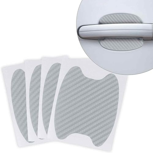 AUTOZOCO Adhesivos Protectores para Manilla de Coche, Protector de manija de Auto, Cubierta Adhesiva para manija de Coche, Lámina Protectora para manija, Fibra de Carbono, Plateado, 4 Unidades