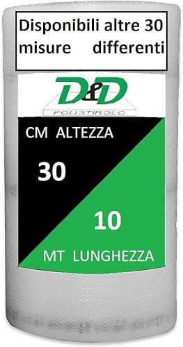 D. & D. Polystyrol, Luftpolsterfolie für Verpackung und Versand – Made in Italy – Luftblasen zum Schutz, Polsterung, Verpackung von Gegenständen im Transport (H 30 cm x 10 mt/l)