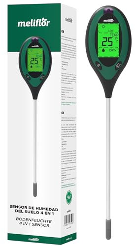 Meliflor Medidor de Humedad del Suelo 4 en 1 (Humedad, pH, Temperatura, Luz)