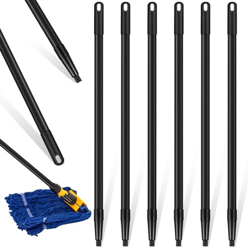Ziliny 6 Pcs Fiberglass Broom Handle Replacement Handle Broom Stick Pole with Threaded Tip for Commercial Cleaning, 1 Dia x 48 Long, Black