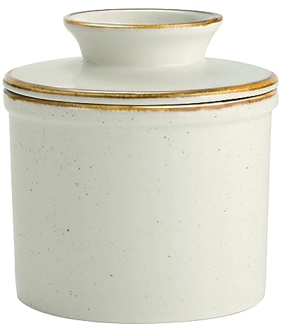KILNGPT Butter Dish with Lid，Reactive Glaze French Butter Crock for Counter, Ceramic Butter Keeper with Waterline Spreadable and Soft Butter- Gray