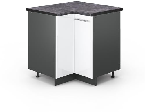 Vicco Eckunterschrank Fame-Line, Weiß Hochglanz, 80.5 cm | MDF-Front · AP Anthrazit inkl. · Höhenverstellbare Füße · Metallgriffe · Soft-Close