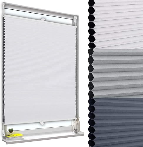 WOLTU Wabenplissee ohne Bohren verdunkelung, 70 x 120 cm, Weiß-Weiß | Plissee Klemmfix, Plisseerollo Thermo, Sonnenschutz für Fenster und Tür, Sichtschutz, Faltrollo Schallschutz einfache Montage