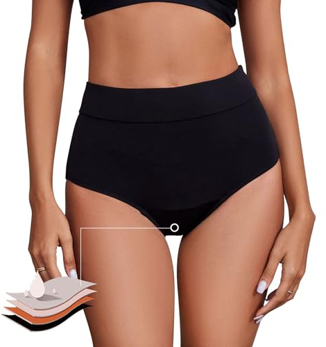Runmeihe Pantalones de natación para mujer, cintura alta, control de abdomen, ropa interior menstrual a prueba de fugas, pantalones de natación para niñas, adolescentes y mujeres, Negro, XXL