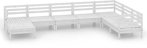 WEMYUFURN 8-TLG. Garten-Lounge-Set Massivholz Kiefer Weiß, Outdoor-Sitzgruppe, Terrassen-Lounge-Set, Garten-Couchgarnitur - Wetterbeständig, Komfortabel - für Terrasse, Garten und Balkon