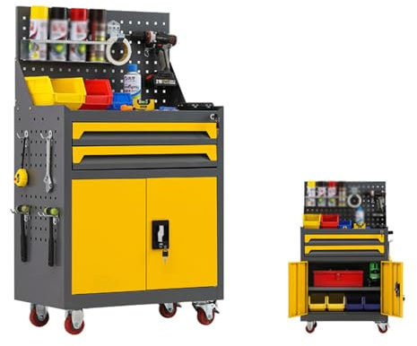 Hardware-Reparaturwagen-Box, Robuster Auto-Reparatur-Werkzeugwagen Mit 2 Schubladen, Multifunktionaler Wartungs-Werkzeugtisch Mit Zwei Türen Und Rollen, Für Garage, Fabrik, Werkstatt, Autowerkstatt