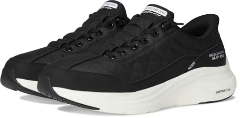 Skechers Contour Foam Cozy Fit - Zapatillas deportivas sin cordones para hombres, color negro/blanco, talla 42 con horma ancha