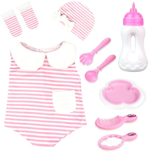BNUZEIYI Accessori per Bambole - Set per l'alimentazione e la Cura delle con Biberon, Calze e Cappello per Bambine e Giocattoli, Vestiti per Bambole da 14-16 Pollici e 18 Pollici