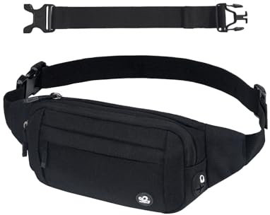 WATERFLY Bauchtasche Hüfttasche Herren Damen: Klein Gürteltasche Sport Bum Hip Bag Männer Frauen Waist Fanny Pack mit Verlängerungsgurt für Reise Wandern Hundetraining Outdoor Schwarz