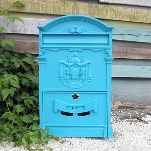 YZMJXNYY Vintage Briefkasten, Wandbriefkasten, Postkasten, Paketbriefkasten，paketbox mit 2X Schlüssel, Wetterfester, Großes Fassungsvermögen(Blue)