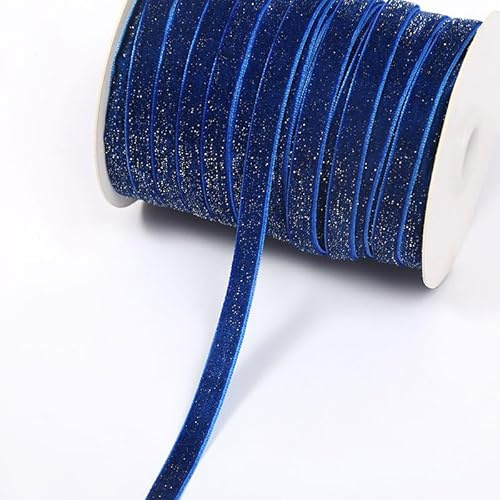 GreatRise 5 Yard Metallisches Glitzer Satinband Einseitiges Samtband Glitzer Samt Dekoband Schleifenband Schmuckband für Nähen Geburtstag Party Hochzeit Weihnachten Dekor Blau #1 1cm