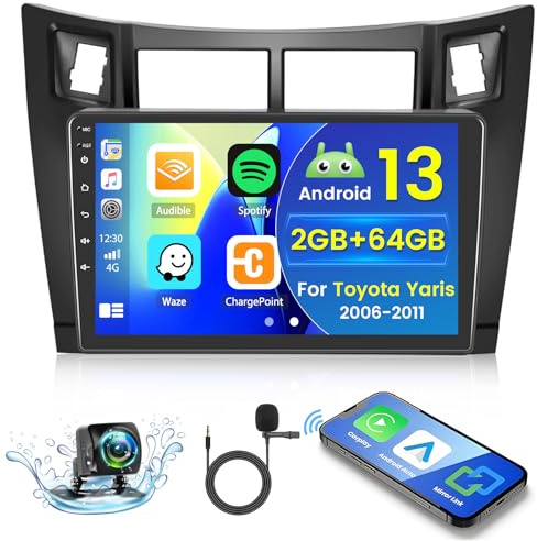 Hikity for Toyota Yaris 2008 2009 2010 2011 Android Car Stereo Radio with Wireless Carplay Android Auto, 2+64G 9 Inch Touchscreen Radio WiFi GPS Navigation Bluetooth FM RDS EQ Mirror Link