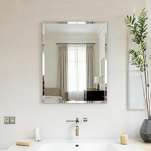 Artloge Frameless Bathroom Mirrors 50 x 40cm for Small Space - Compact Wall Mounted Vanity Mirror, Plain Edge Glass Silver Bathroom Mirror Rectangular,Easy to Clean, Horizontal or Vertical Hanging