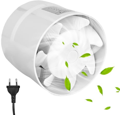 WIYETY Ventilatore a tubo per canale, 100 mm, ventilatore per canale, ventilatore da bagno con cavo con pulsante interruttore, ventilatore per scarico fumo, ventilatore per casa, cucina, WC, soffitta