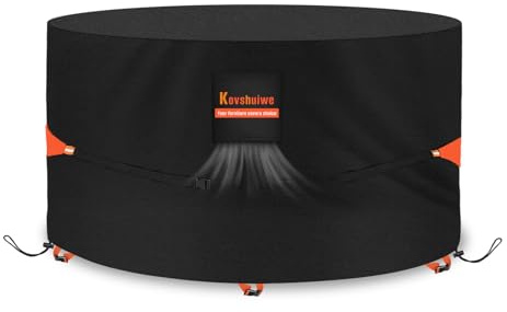 Kovshuiwe Vattentäta trädgårdsmöbler överdrag Ø 250 x 104 cm, slitstarkt 420D oxfordtyg trädgårdsbordsskydd med stor luftventil vindtätt anti-UV utomhusbord och stolar, uteplatsskydd rund svart