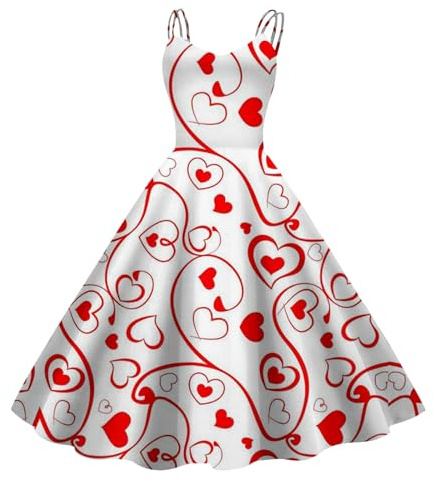 Vintage kleid für Damen 1950er Retro Kleid Vintage Kleid mit Herzen Valentinstag Rockabilly Mesh ÄrmellosTüllkleider A Linien Midikleid Swing Coctailkleid Party Valentinstag