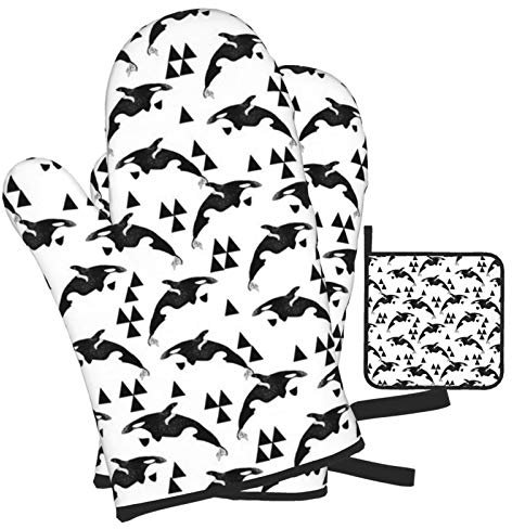Topflappen Und Topflappen Set Von 4 Orca Wale Süß Grillhandschuhe Doppelschicht Backhandschuhe Küchendekoration Topfhandschuhe, Für Küche, Backen, BBQ