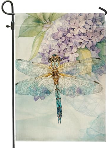 Drapeau de jardin floral en toile de jute double face pour printemps, été, libellule, violet, lilas, décoration d'intérieur, 30,5 x 45,7 cm