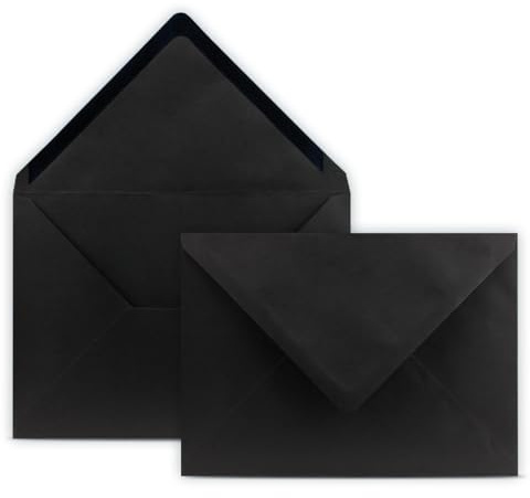 25 Briefumschläge DIN B6 Schwarz - 12,5 x 17,5 cm - Kuverts mit 80 g/m² Nassklebung spitze Klappe - Umschläge ohne Fenster - Colours-4-you