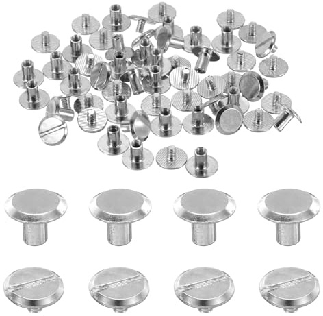 QUARKZMAN 30 Juegos De Tornillos De Unión Cabeza Ranurada M4 X 6mm Plateado | Ranurada De Chicago Screw Para Proyectos DIY De Cinturones De, Metal, Cuero, Bolsos, Encuadernación De Libros