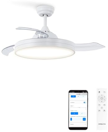 CREATE / WIND CLEAR M/Ventilador de techo con luz blanco con mando y Wifi / 40W, Ø108 cm, temporizador, 6 velocidades, aspas retráctiles, 3 temperaturas de luz, función verano-invierno