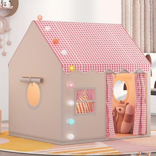 Kinderzelt Indoor, Kinder Spielhaus mit Lichtern & Matte, Spielzelt Prinzessin Zelt Kuschelecke Kinderzimmer Bettzelt Indoor Kinderspielhaus für Kinder Drinnen Schlafzimmer Deko (Rot)