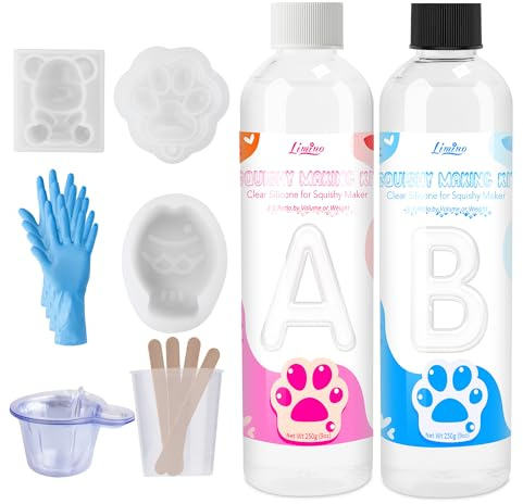 Silicone liquide transparent pour Taba Squishy – 500 g – Rapport 1:1 mélangé en caoutchouc de silicone super doux pour la fabrication de squishies, parfait pour soulager le stress – Kit de fabrication