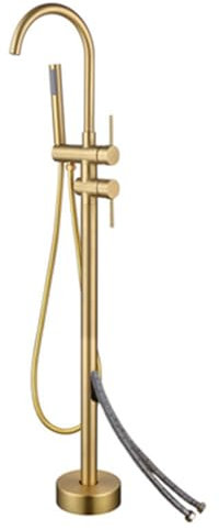 Grifo Mezclador para Bañera de Pie de Latón con Conexión a Pared Rotación de 360° Color Oro Cepillado Montado en El Suelo Cascada Agua Fría Y Caliente Color Oro Cepillado