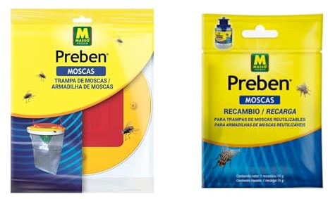 Minitrap Trampa para Moscas + Recambio Cebo Moscas 15g - Masso. Trampa atrapa Moscas para Exterior. Sin insecticidas.