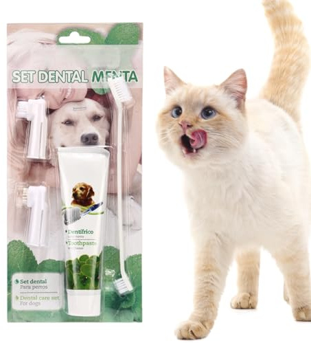 Pet Toothbrush & Paste - Dog Kit, Natural Extracts | Pet Safe Teeth Cleaning Pads, Breath Formula Toothbrush