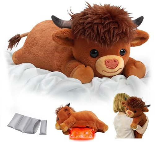 Mewaii Peluche Highland Cow Riscaldabile e Ponderato da 23 Pollici con Cuscinetto Rimovibile – Morbido Peluche da Abbraccio per Bambini e Adulti, Regalo Caldo e Accogliente Tutto l’Anno