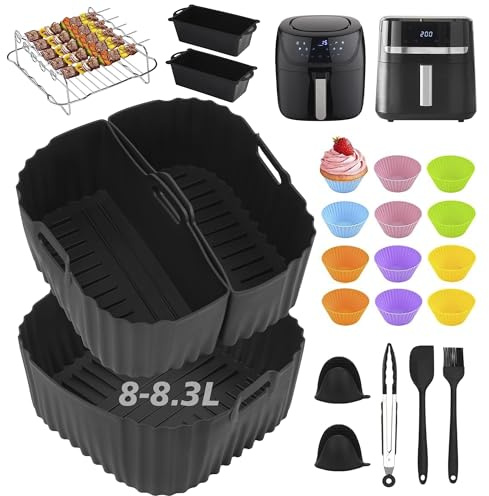 Ninipie 28PCS Molde de Silicona Accesorios Freidora de Aire para Russell Hobbs Air Fryer xxL 8L 8,3L Reutilizable Molde Silicona Air Fryer para Russell Hobbs 8L SatisFry 27170-56 Silicone Liners