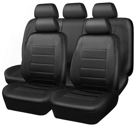 Mulcort Universal Car Seat Covers, 9PCS PU Leather Covers, Airbag Compatible, Suitable for all seasons for Most Vehicles,Sedan,Truck,SUV(Black)