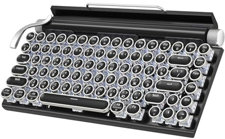 YUEHISY Teclado Mecánico Retro de Máquina de Escribir, Bluetooth, con Teclas Redondas Estilo Punk, 83 Teclas, Interruptores Azules, para PC, Portátil, Tableta y teléfono. (Black)