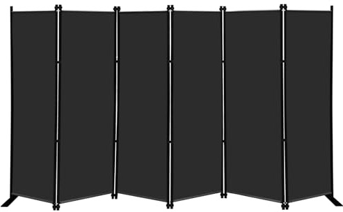 KEORTUN 6-TLG Raumteiler Paravent AUS Stoff & Metall - Klappbar & Flexibel 304x183 cm Sichtschutz Trennwand mit Stützfüßen für Innenbereich - Schwarz