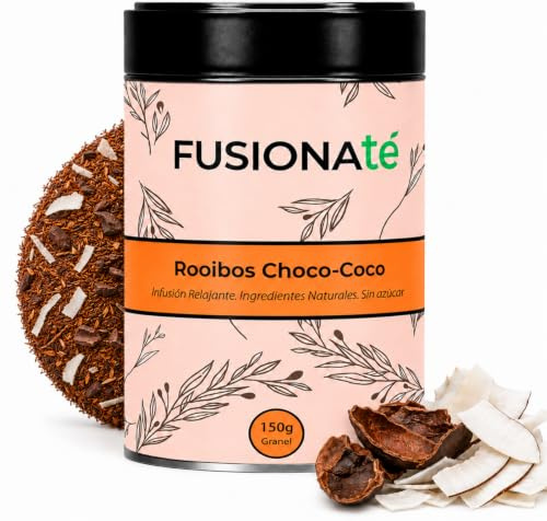 FUSIONATE Rooibos Cacao y Coco 150g | Alternativa Chocolate Caliente | Infusión Dulce y Aromática | Sin Cafeína | Mezcla Premium a Granel | Elaborada en España