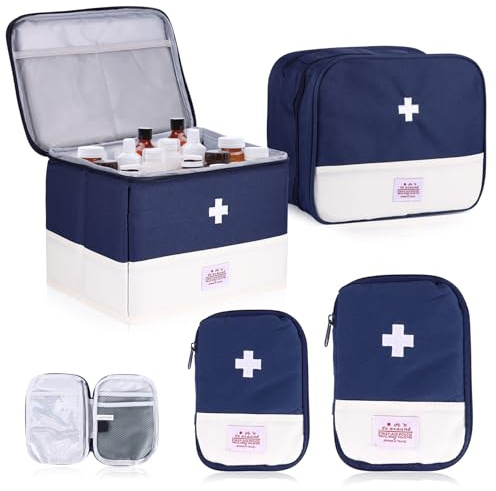 Medikamententasche faltbar & feuchtigkeitsbeständig für Reisen | 4er-Pack, Erste-Hilfe & Reiseapotheke. Ideal für Zuhause, Büro & Unterwegs