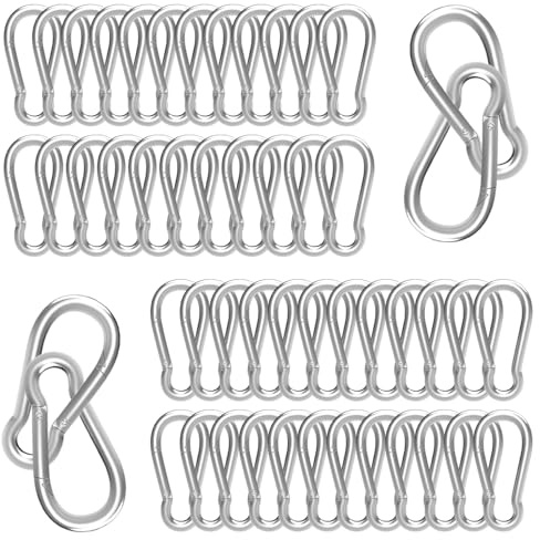 Lot de 15 mousquetons M5, 5 cm, en acier galvanisé, petit mousqueton lourd, porte-clés pour escalade, pêche, camping, hamac, laisse de chien, capacité de charge de 100 kg, argent