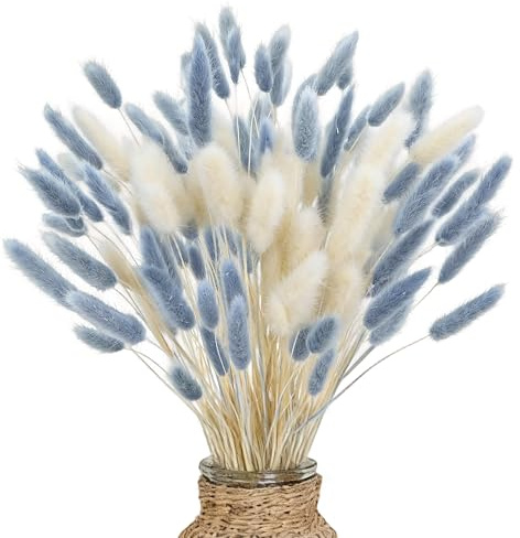 66 PCS Getrocknete Pampasgrasdekoration, Pampasgras-Bouquet, Natürlich Getrocknete Pampas, für Hochzeits Boho Tischdekoration rustikale Bauernhaus-Party Baby-Dusche-Dekorationen(Graublau + Weiß)