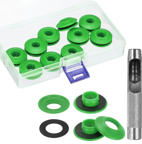 QUARKZMAN 14Pz Kit Di Attrezzi Per Occhielli Set 12 Mm Verde | Pinze per Occhielli in Plastica, Rondelle Antiruggine, per Teloni Camion Tessuti Tende da Sole Clip di Fissaggio