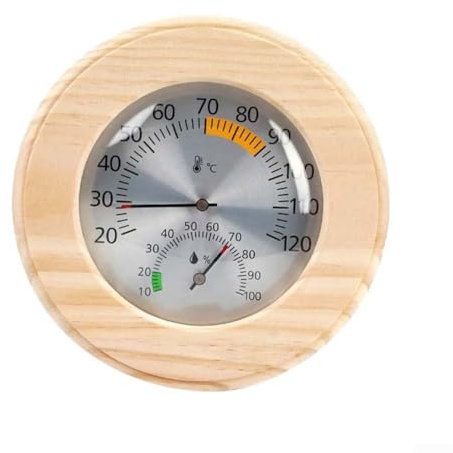 Zoegneer Thermomètre hygromètre mural en bois pour sauna, température sèche et humide, résistant à la chaleur élevée, sans batterie, thermomètre hygromètre pour mesure (pointeur noir)