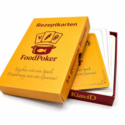 KiaviD FoodPoker - Rezeptkarten Set 54 gesunde Rezepte – Schluss mit „was koche ich Heute“ – Kochen ohne Planungsstress – vegetarisch vegan Fleisch – Geschenkidee Küche